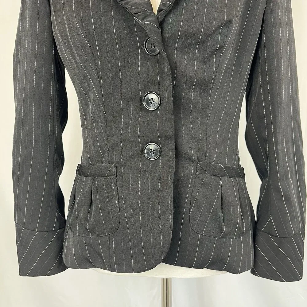 Bisou Bisou Steampunk Pin Striped Blazer Sz 10 Rouched Sleeve Workwear Office